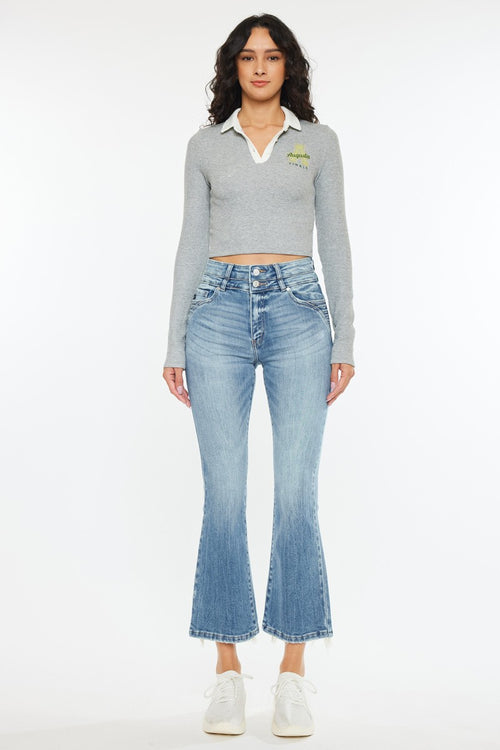 Elaine High Rise Double Button Cropped Bootcut Jeans