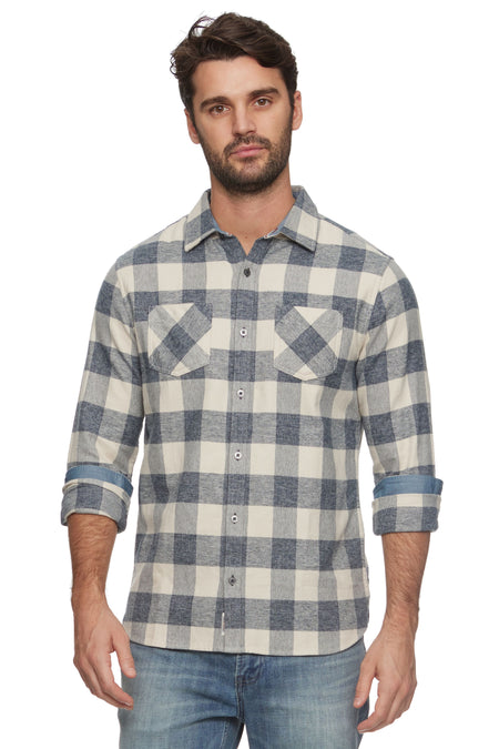 Navy and White Checkered Flannel Button Down