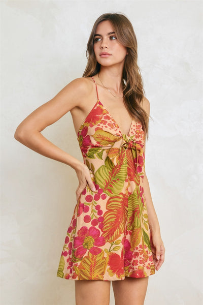 Tropical Floral Knot Front Romper