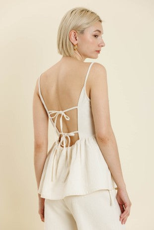 Cream Bow Trim Peplum Top