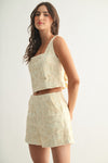 Cream Floral Embroidered Short Set