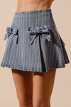 Denim Striped Mini Skirt With Bow Detail