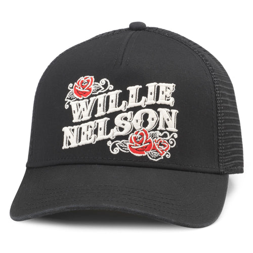 Black Colored Willie Nelson Rose Detail Snap Back Hat