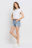 Holly Mid Rise Distressed Denim Shorts
