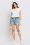 Holly Mid Rise Distressed Denim Shorts