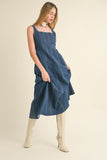 Dark Wash Denim Paneled Maxi Dress