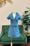 Medium Wash Denim Braided Trim Dress with Belt