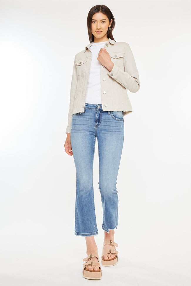 Taupe Frayed Hem Denim Jacket