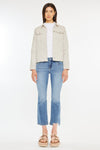 Taupe Frayed Hem Denim Jacket