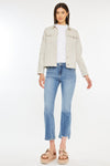 Taupe Frayed Hem Denim Jacket