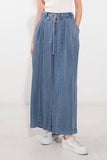 Blue Denim Washed Tencel Wide Leg Pant