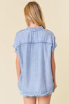 Light Wash Denim Dolman Short Sleeve Blouse