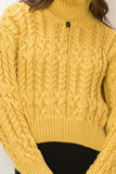 Mustard Colored Cable Knit High Neck Sweater