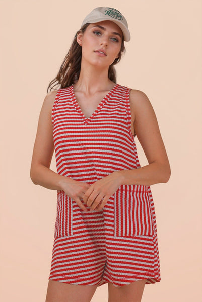 Rust Striped Knit Casual Comfy Romper