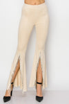 White Suede Rhinestone Fringe Bell Bottoms