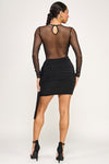Black Solid Fabric Mesh Detail Mini Dress