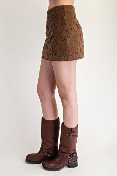 Brown Crochet Suede Mini Skirt