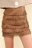 Mocha Vegan Leather Fringe Skirt