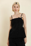 Black Bow Trim Peplum Top