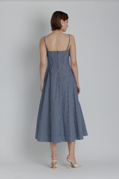 Blue Striped Panel Midi Dress