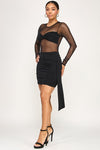 Black Solid Fabric Mesh Detail Mini Dress