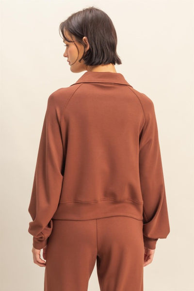 Double Knit Half Zip High Neck Collar Sweatshirt