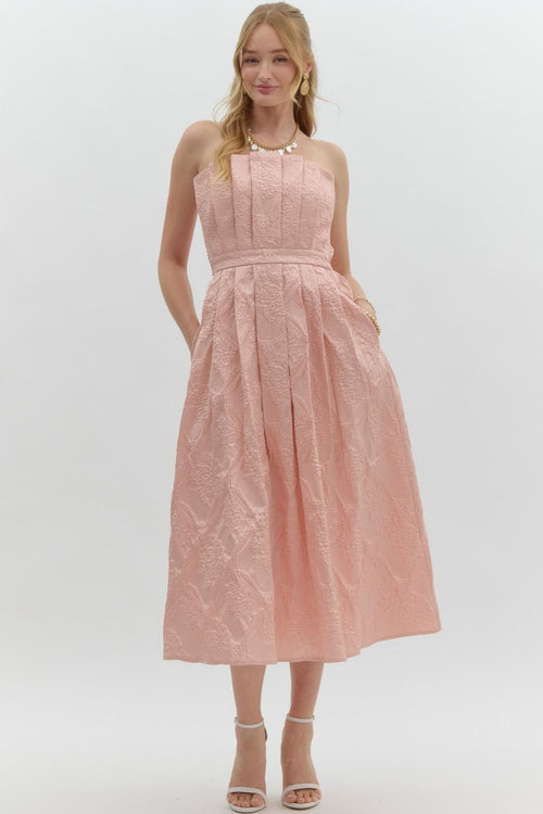 Pink Strapless Woven Midi Dress