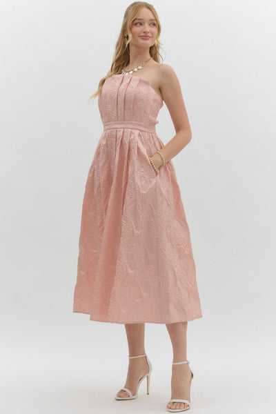 Pink Strapless Woven Midi Dress