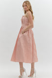 Pink Strapless Woven Midi Dress