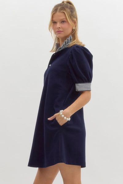 Navy Blue Stripe Detail Dress