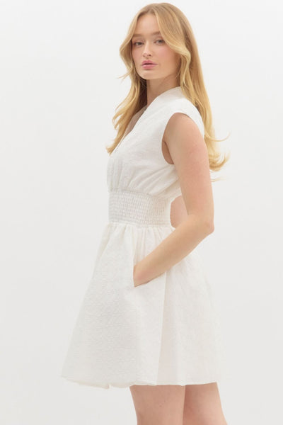 Off-White Sleeveless Zip Up Mini Dress