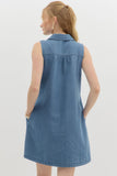 Denim Sleeveless Bow Detail Mini Dress