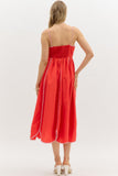 Red Bow Detail Scalloped Hem Midi Dress