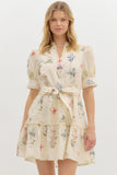 Cream Floral Puff Sleeve Mini Dress