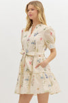 Cream Floral Puff Sleeve Mini Dress