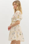 Cream Floral Puff Sleeve Mini Dress