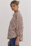 Oversized Neck Tie Floral Blouse