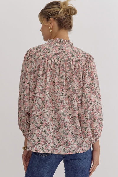 Oversized Neck Tie Floral Blouse