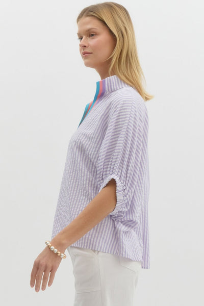 Lavender Stripe Collared Blouse