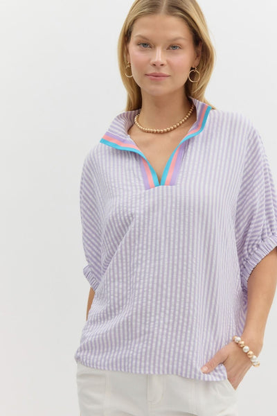 Lavender Stripe Collared Blouse