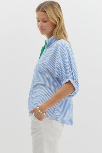 Blue Stripe Collar Blouse