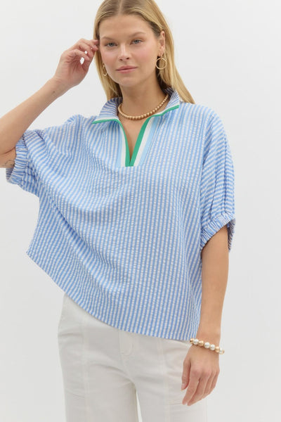 Blue Stripe Collar Blouse