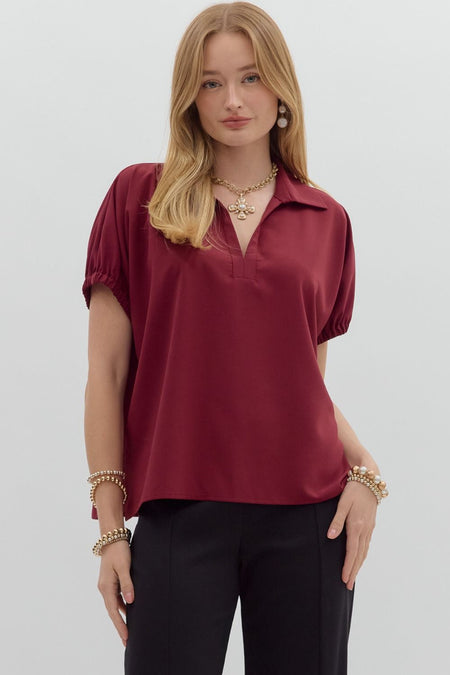 Blue Braid Detail V-Neck Blouse