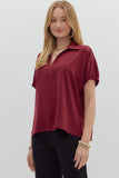 Burgundy Split Collar Blouse