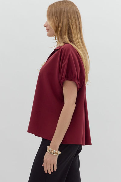 Burgundy Split Collar Blouse