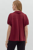 Burgundy Split Collar Blouse
