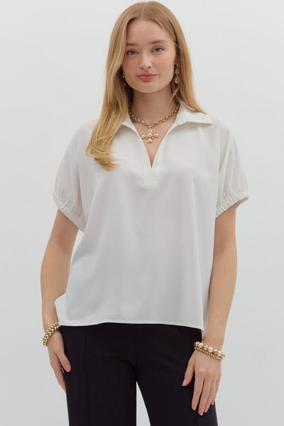 Off-White Split Collar Blouse