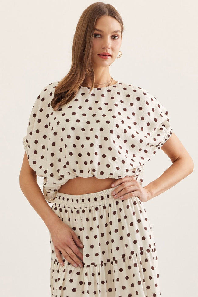 Cream & Brown Polka Dot Maxi Skirt Set