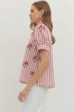 Red Stripe & Floral Blouse