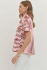 Red Stripe & Floral Blouse